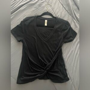 Black V-Neck Women's Tie-front Top